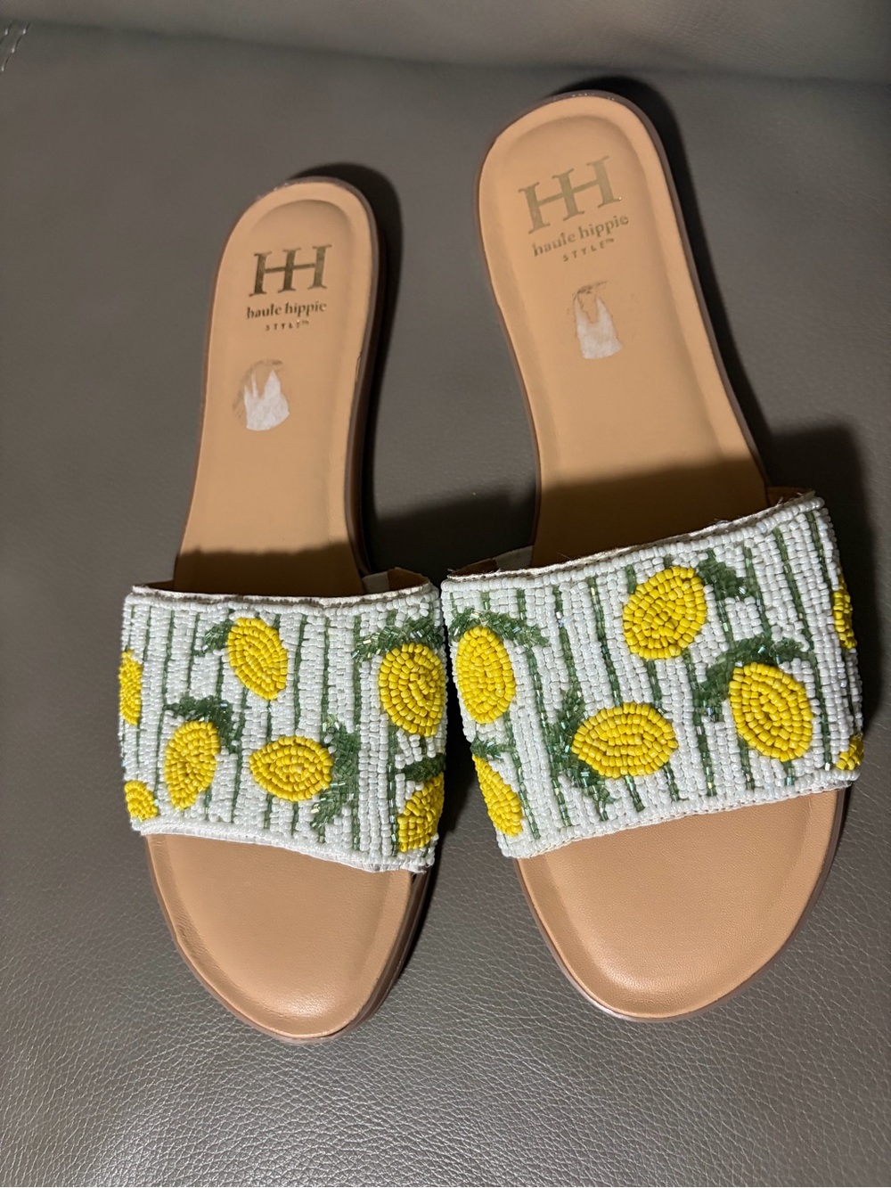 Haute Hippie Yellow lemons Beaded Slide Sandals - Women's - Picture 2 of 7